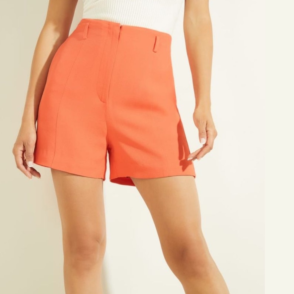 New Guess Marciano Finch high waist Rise Coral Orange Shorts 0 XS